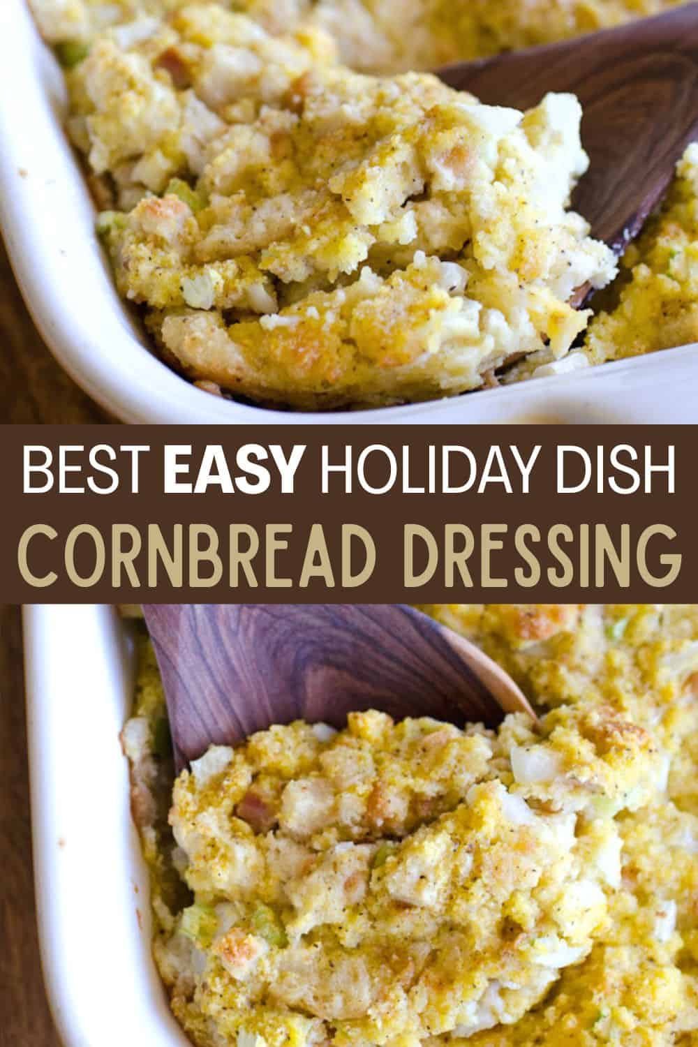 This easy cornbread dressing is the perfect dressing recipe for the holidays! There is nothing more comforting than this moist and delicious side dish for Thanksgiving and Christmas.