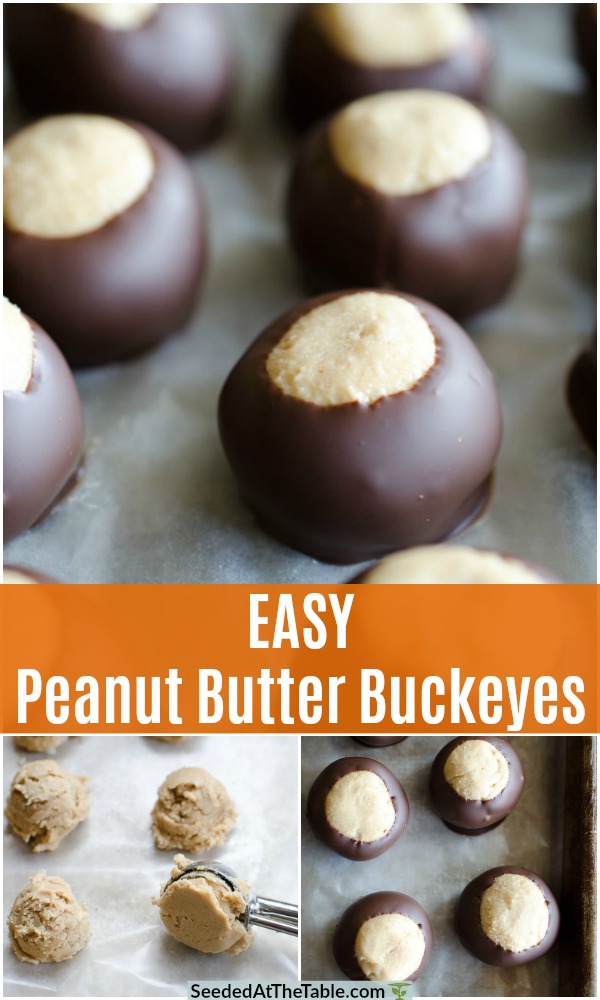 This simple peanut butter buckeyes recipe is a classic no-bake Christmas candy that can be enjoyed year-round.  These chocolate peanut butter balls are rich and creamy and easy to make at home!  Store the buckeyes in the freezer to make them last even longer!