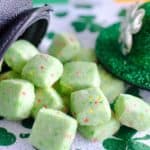tiny square green cookies with saint patricks decorations