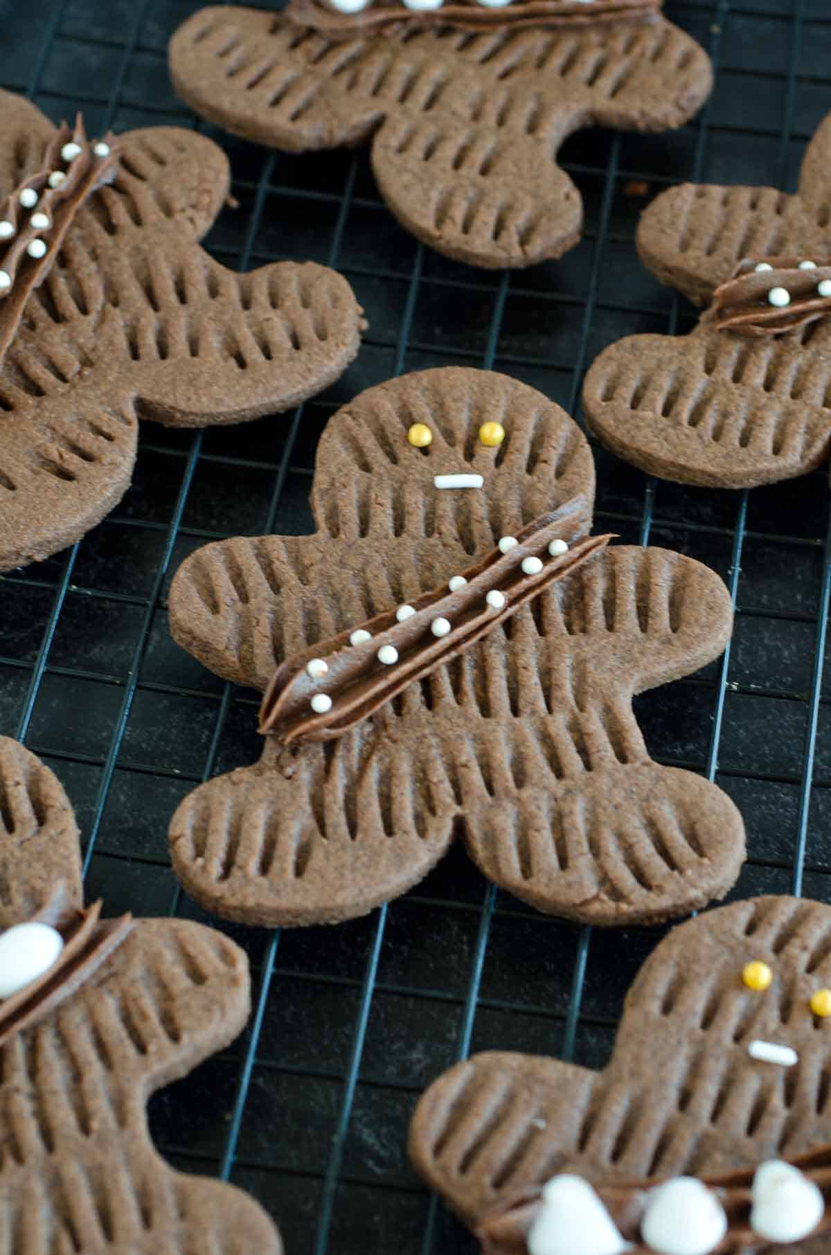 chocolate sugar cookies decorated like chewbacca