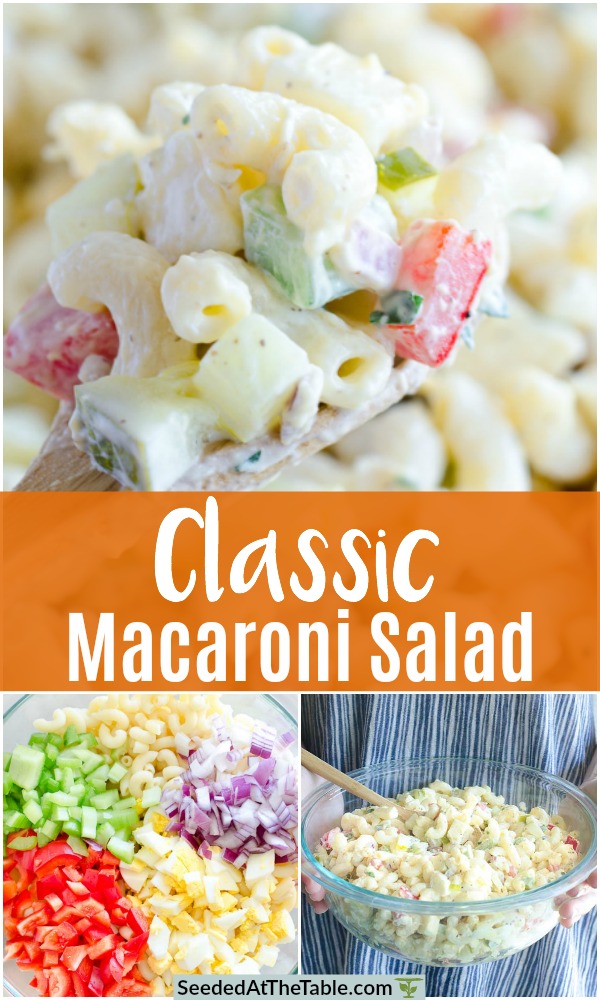 Collage of macaroni salad.
