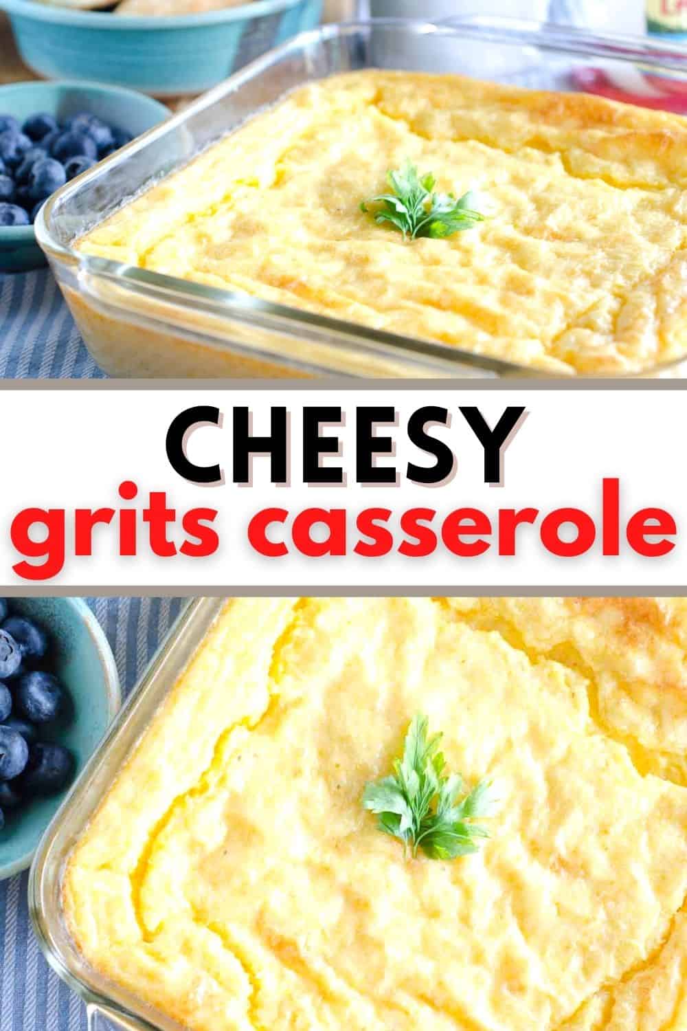 Every home cook needs a baked cheese grits casserole recipe in their collection.  This one is mine and it is SO GOOD!  These cheesy grits are great with breakfast or ANY meal!