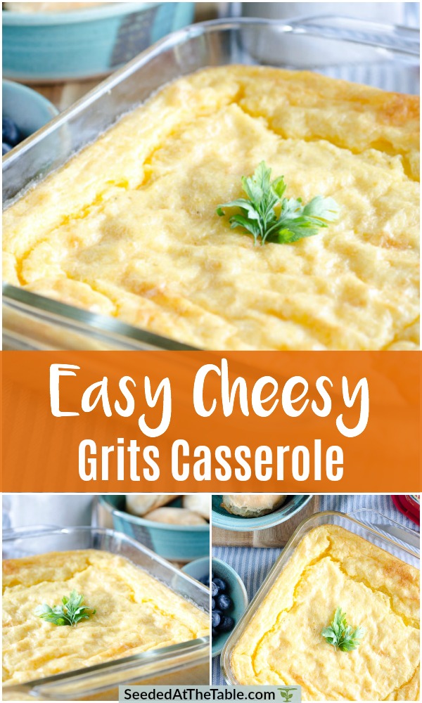 Every home cook needs a baked cheese grits casserole recipe in their collection.  This one is mine and it is SO GOOD!  These cheesy grits are great with breakfast or ANY meal!
