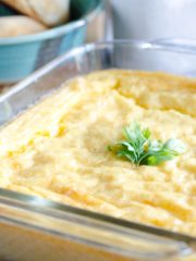 square pan of cheese grits casserole