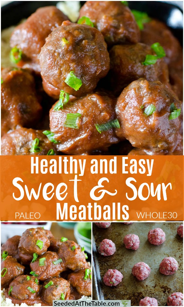 These easy sweet and sour meatballs are healthy meatballs baked in the oven and complimented with a delicious homemade sauce.  The most satisfying Whole30 and Paleo meatballs recipe!