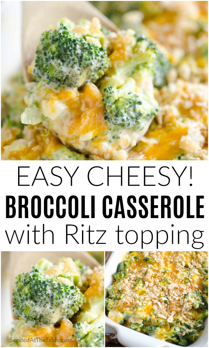 Make this broccoli cheese casserole for an easy cheesy side dish!  We top ours with buttery Ritz crackers for an even more delicious recipe!