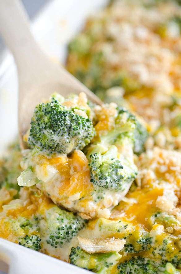 scoop of broccoli cheese casserole dish