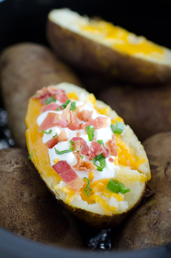 loaded baked potato with all the fixins in a crock pot