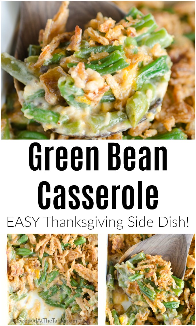 This easy green bean casserole is a classic side dish for Thanksgiving. Tender green beans cooked in a creamy sauce with a delicious crispy onion topping!