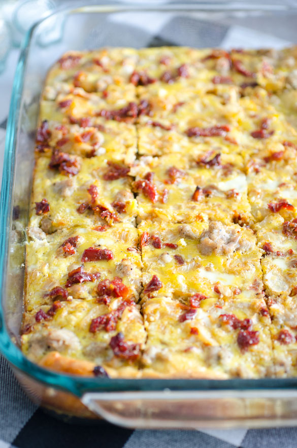 sausage egg breakfast casserole in a pan