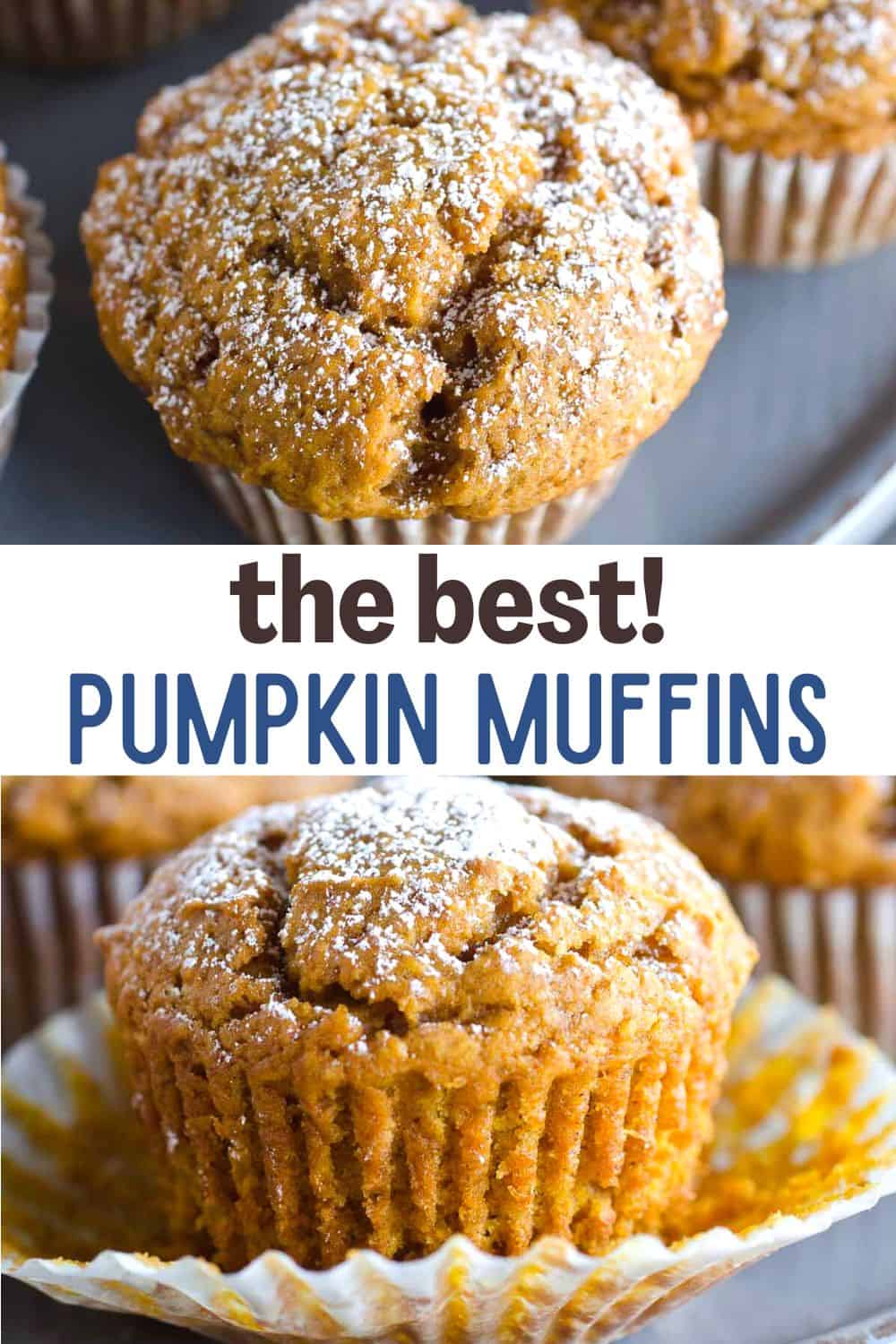 These pumpkin muffins are the best and very easy to make!  Perfectly fluffy and not at all dry, these muffins are a delicious combination of sweet and spice.