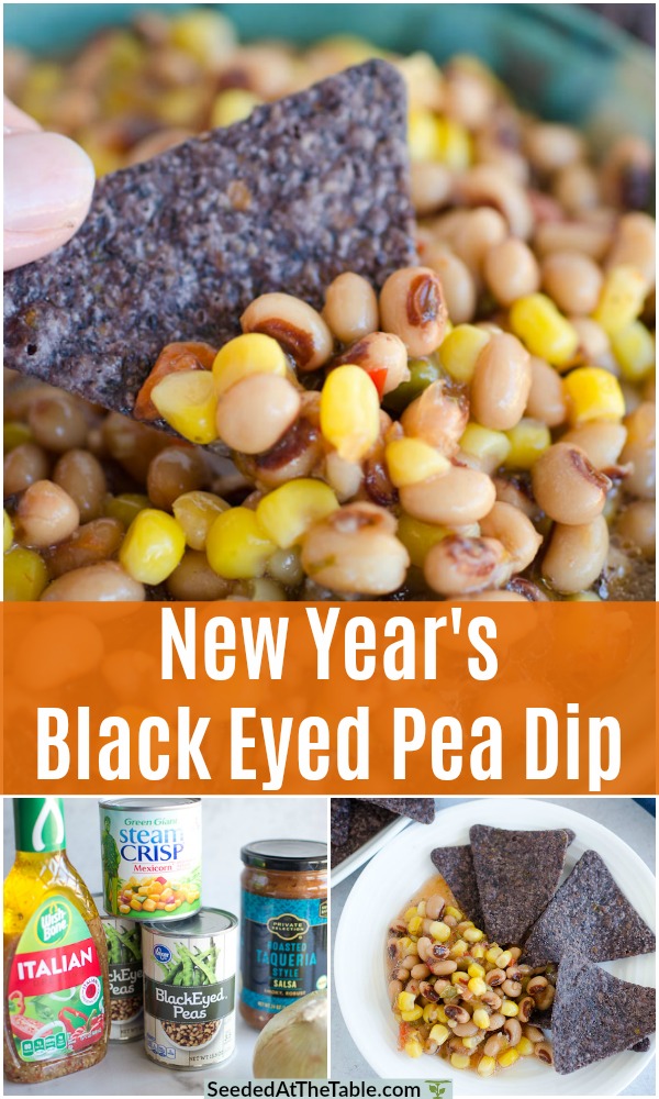 Ring in the new year with this black eyed pea dip.  This quick and easy black eyed peas recipe includes only 5 ingredients you toss in a bowl then dip with chips!