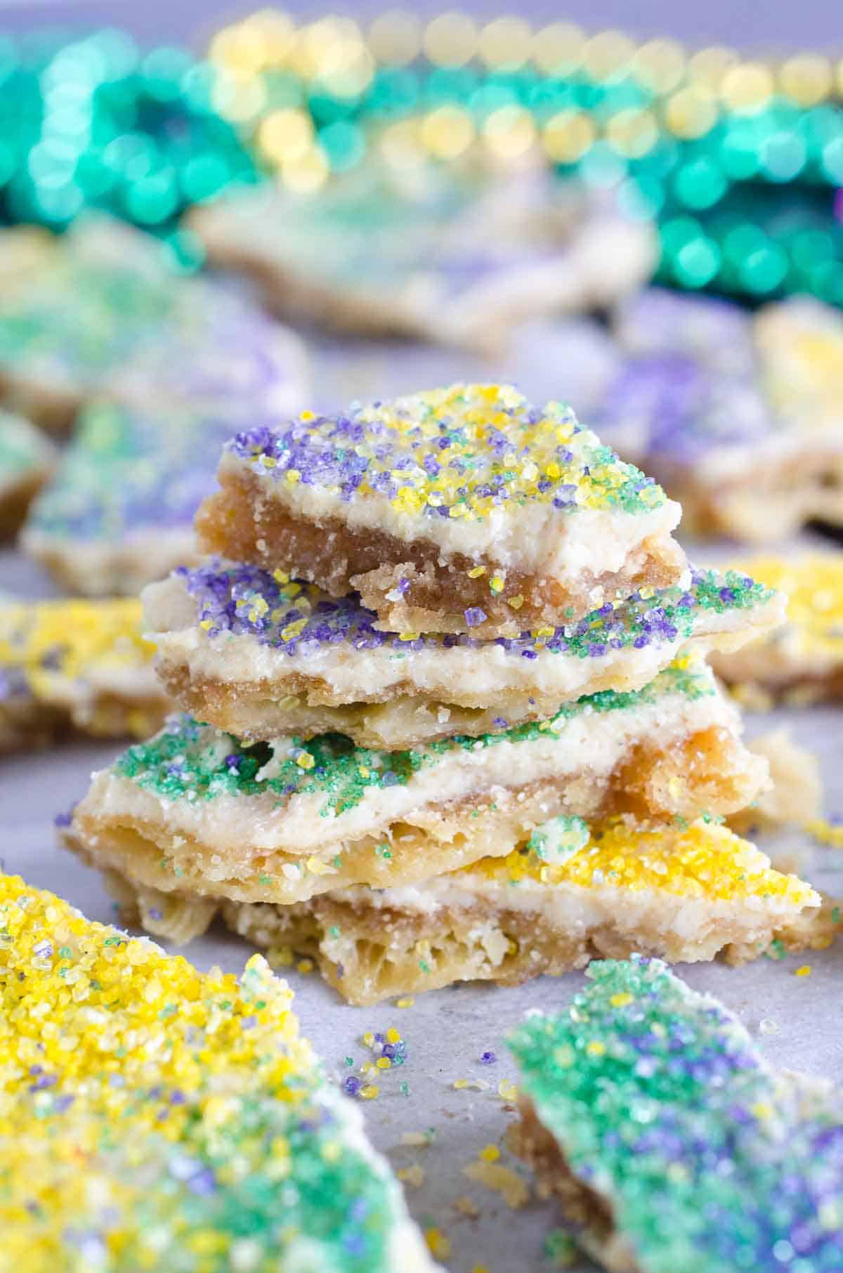 cracker candy in mardi gras colored sprinkles