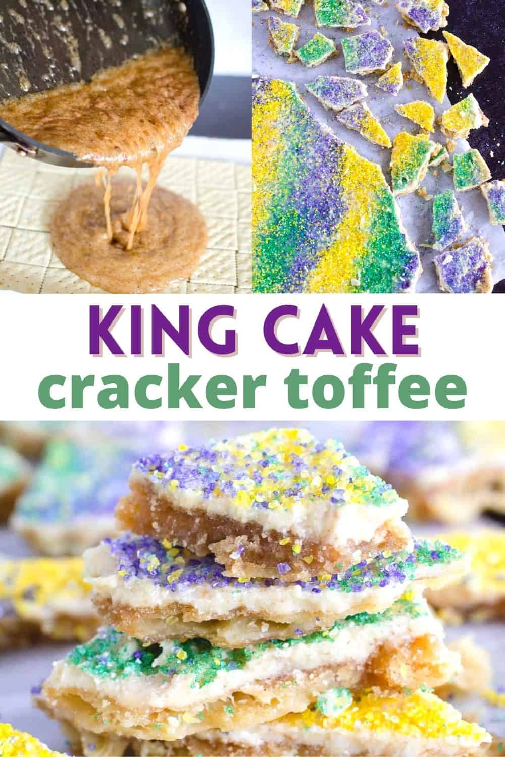 This cracker candy or "crack candy" is a fun and EASY recipe to celebrate Mardi Gras. With the flavors and colors of a king cake recipe, you can snack on this all Carnival season!
