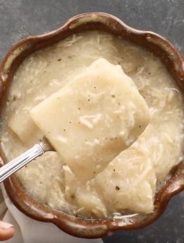 bowl of chicken and dumplings