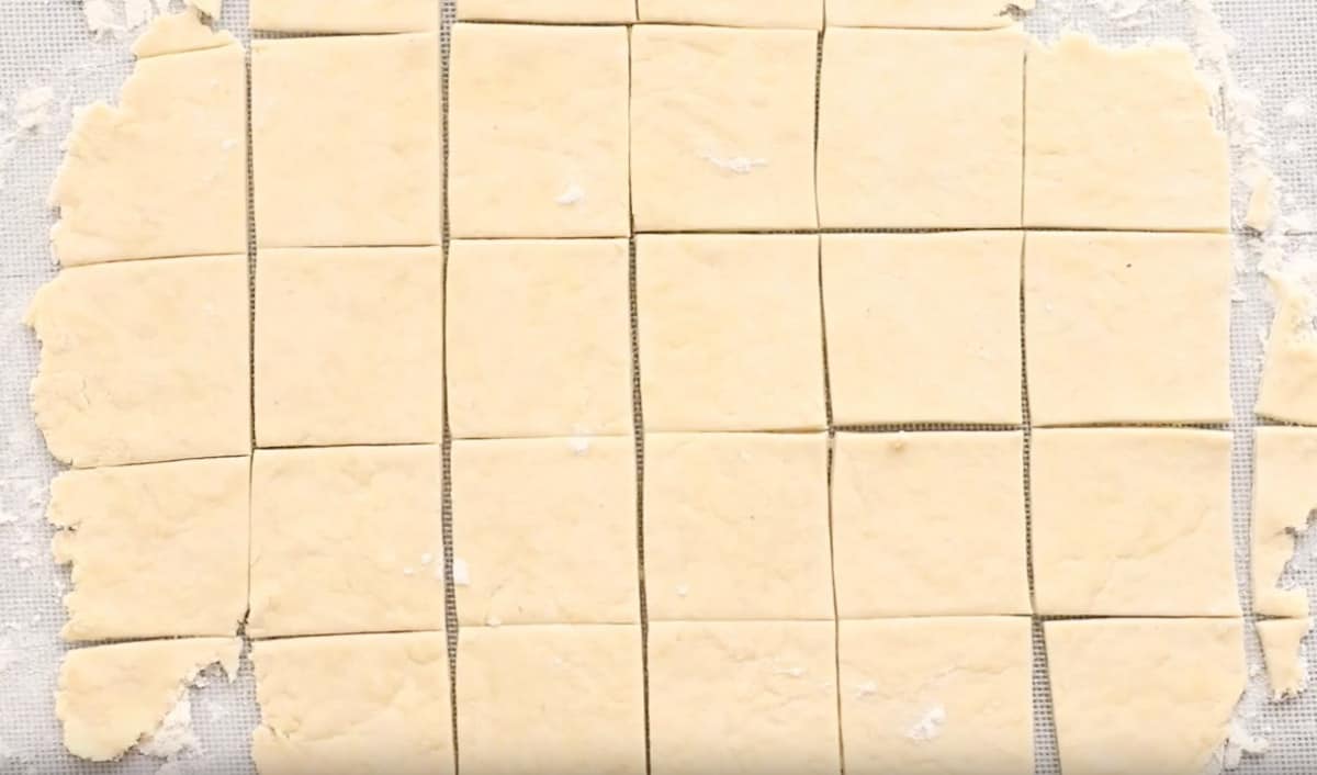 dumpling dough cut into squares