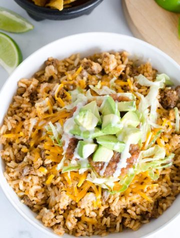 taco rice bowl with fixins