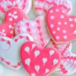 heart shaped cookies decorated with royal icing for valentines day