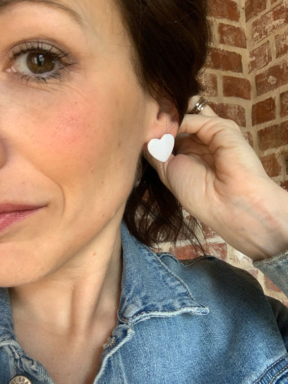 white heart stud earrings