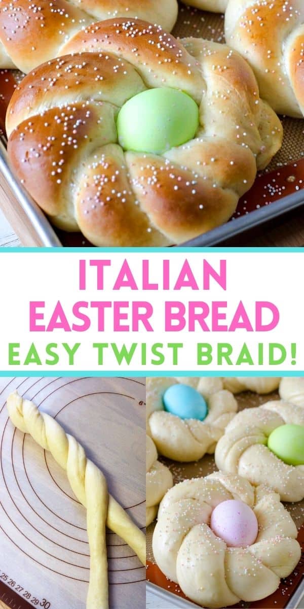 Italian Easter Bread is a soft sweet bread with an Easter egg baked in the middle and topped with sprinkles.  This braided bread recipe includes easy step-by-step photos and a video.