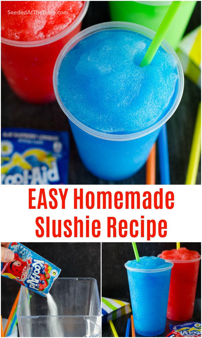 Learn how to make a slushie in your blender at home with just 4 ingredients. This homemade slushie recipe, using Kool-aid powder, is a summertime favorite and comes together in less than 5 minutes!