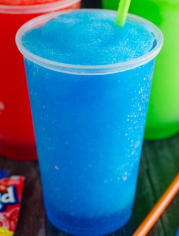 red blue and green slushie drinks