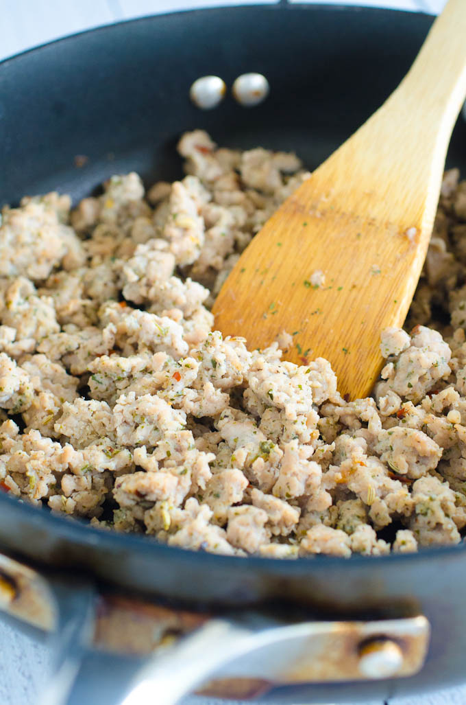 ground sausage in a skillet