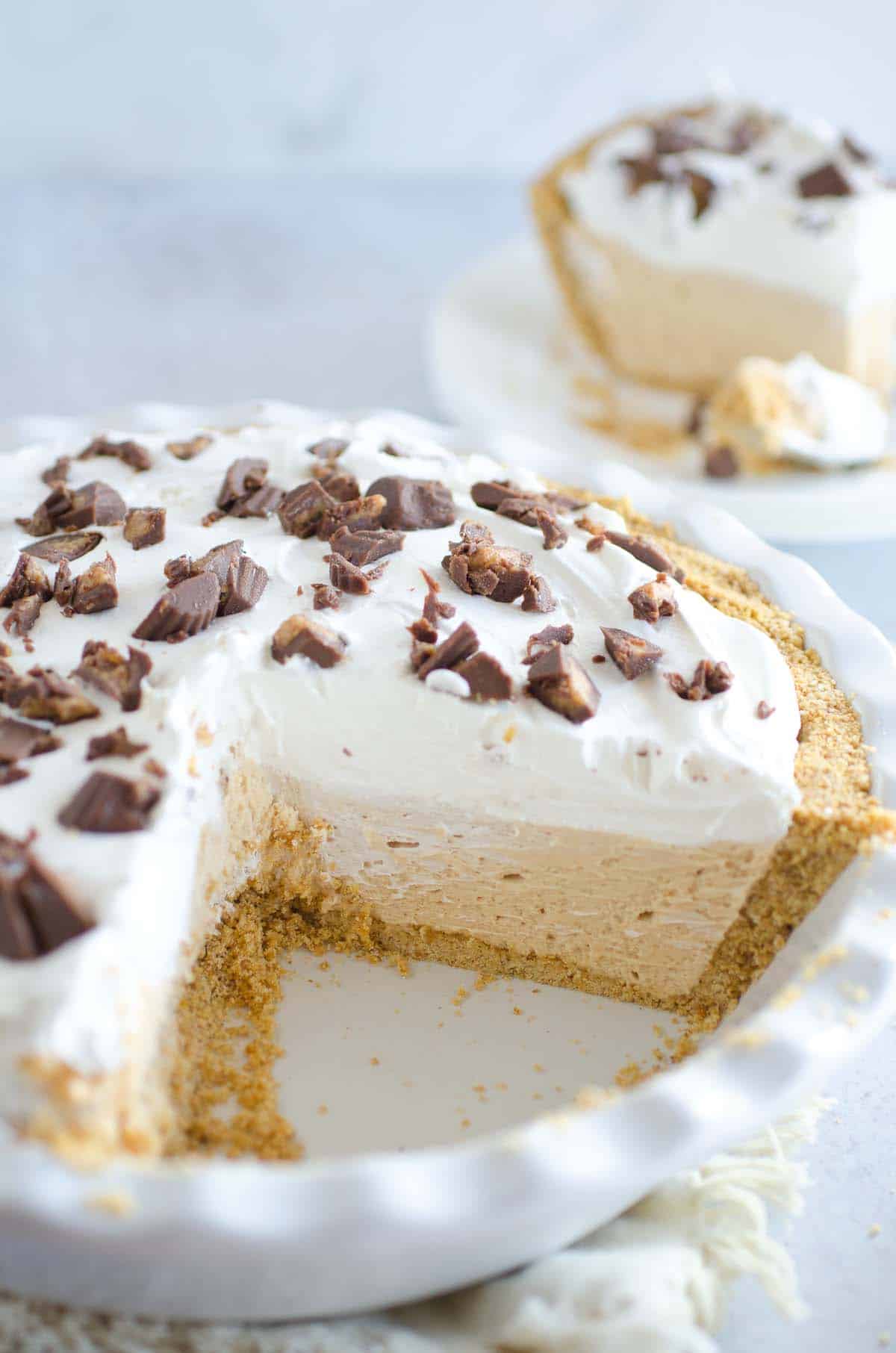 peanut butter pie with slice cut out