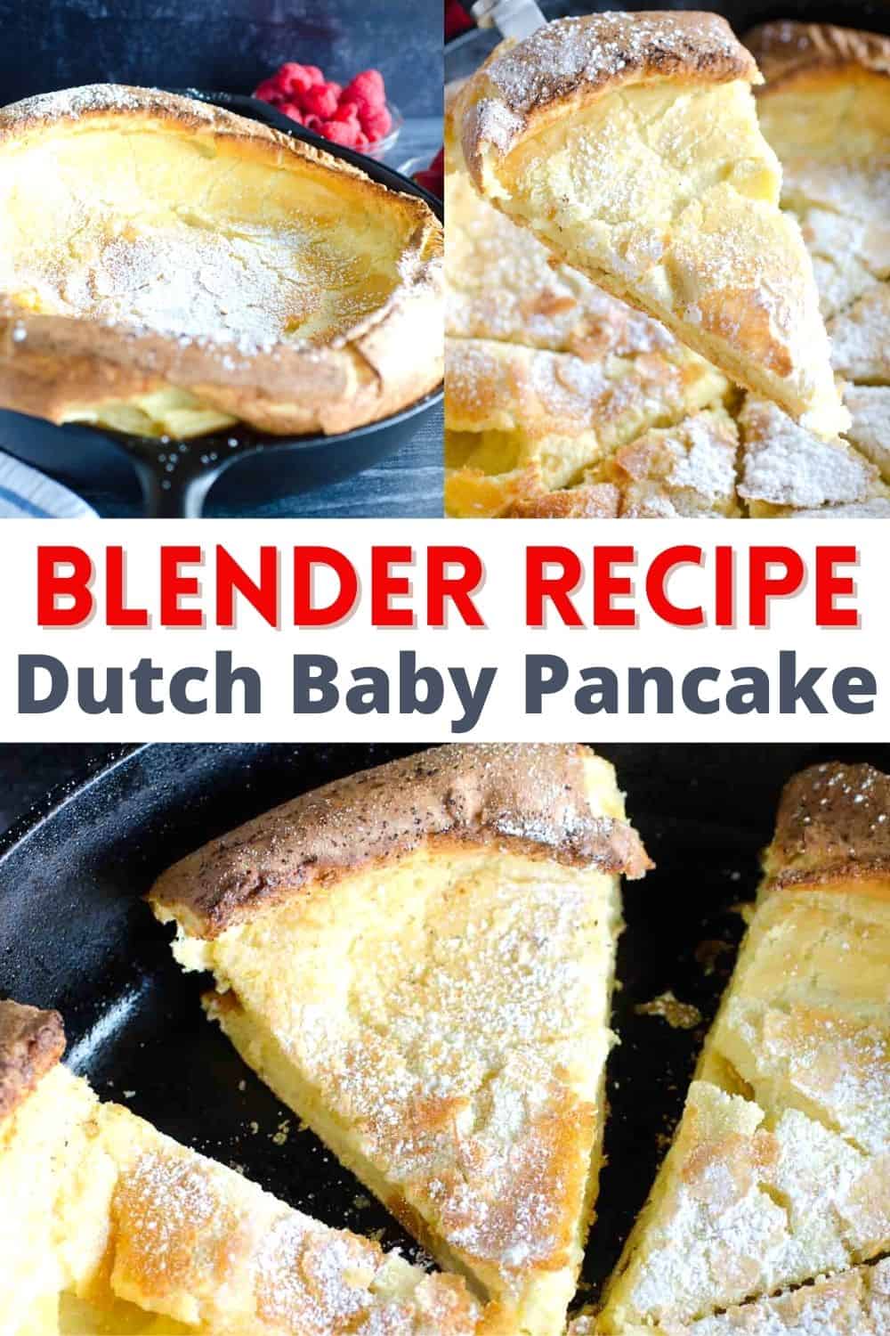 Dutch Baby is a hybrid of a pancake, a popover, and a crepe baked in the oven until puffy. Sometimes called a German Pancake, the batter includes milk, flour, eggs, sugar and butter for an easy breakfast!