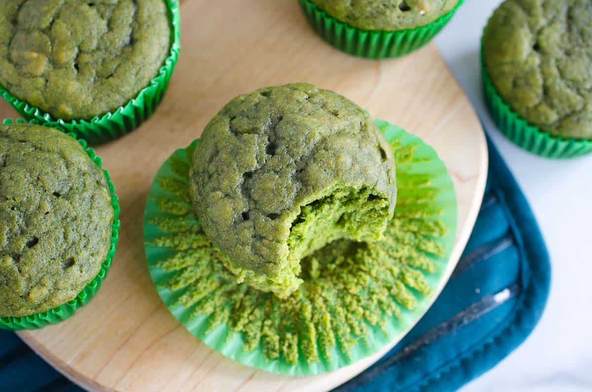 bite out of a spinach muffin
