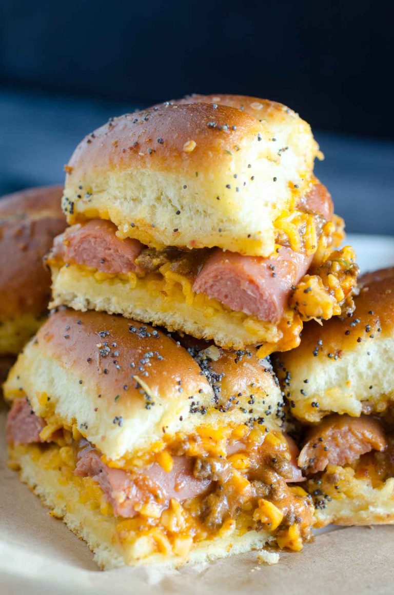 Baked Chili Dog Sliders Meaty, cheesy, delicious!
