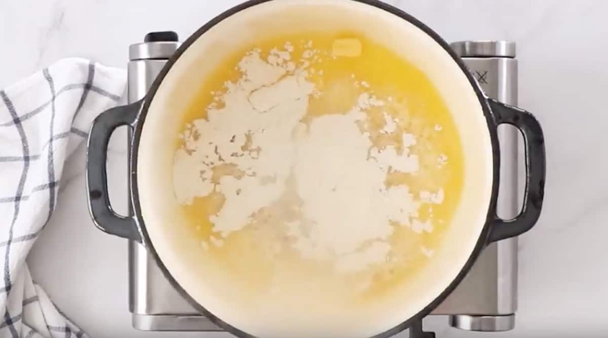 butter melted in saucepan with flour for a roux