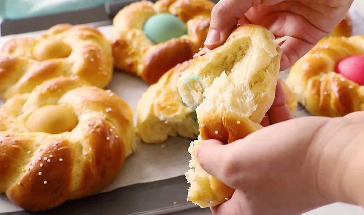 pulled apart soft Easter bread
