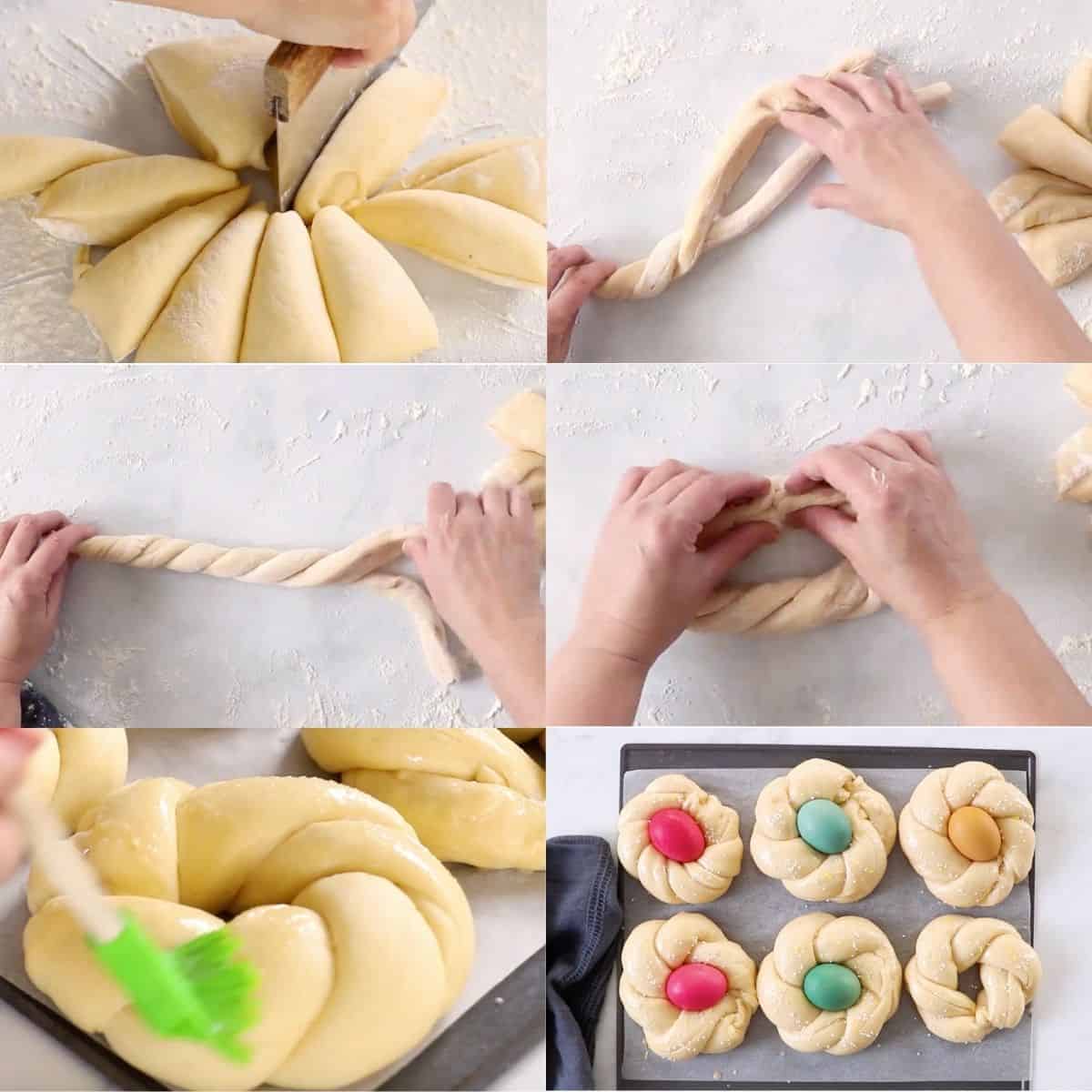 photo step by step collage on how to make easter bread