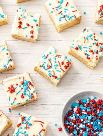 square frosted american cookies with red white blue sprinkles