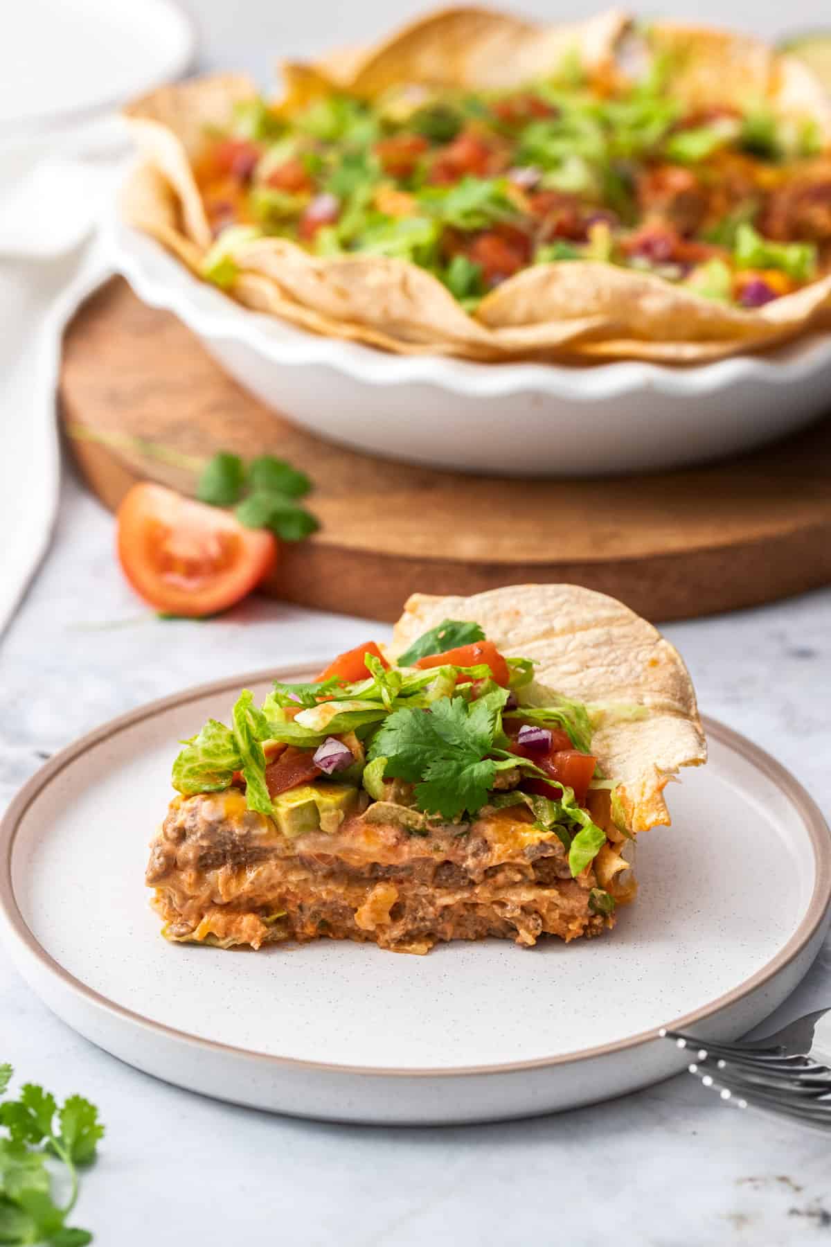 slice of taco pie on a plate