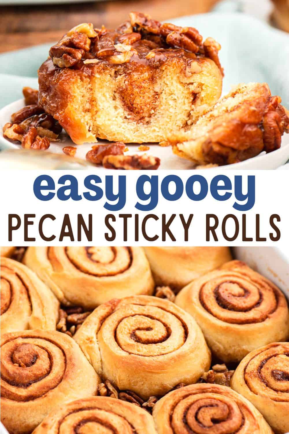 Pecan sticky buns are gooey cinnamon rolls for weekend and holiday brunch. These sticky rolls start with an easy homemade dough and baked with a delicious caramel pecan topping.