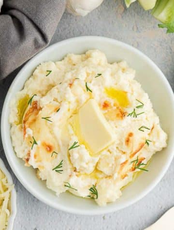 bowl of mashed cauliflower and butter