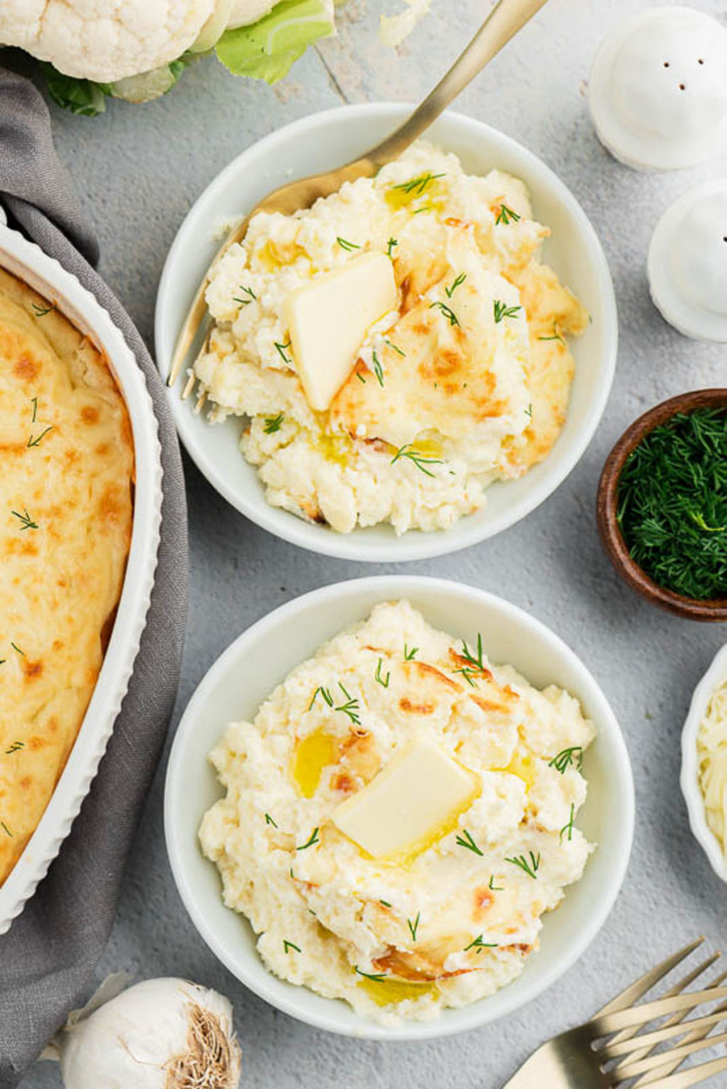 Cheesy Mashed Cauliflower Tastes just like mashed potatoes!