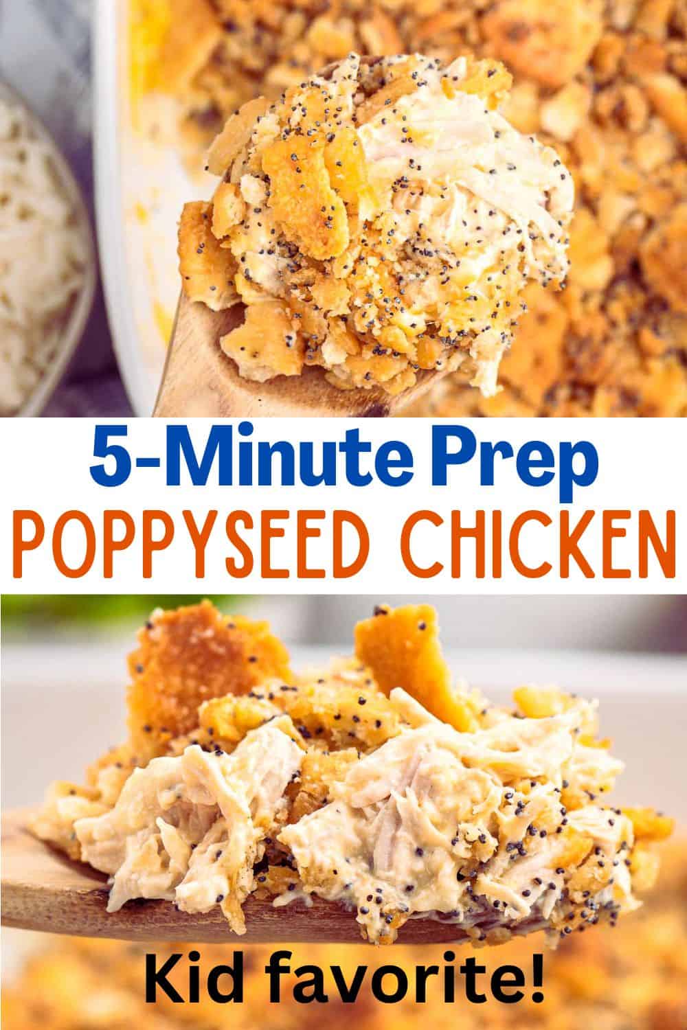 Poppy seed chicken is a favorite creamy casserole topped with buttery Ritz crackers. We serve our chicken poppy seed casserole over cooked rice. Made with few ingredients, this recipe is an easy family dinner!