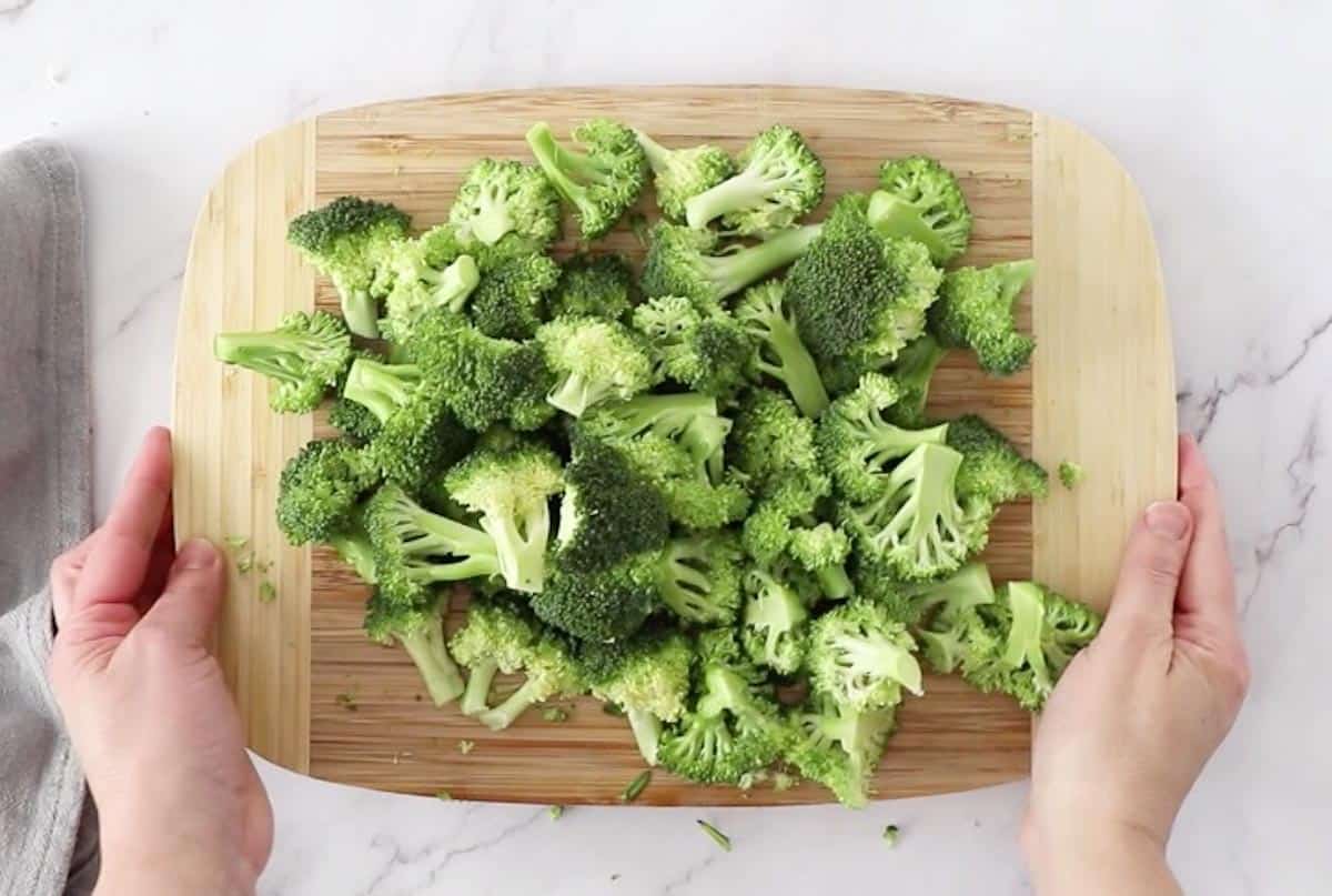 broccoli florets on cutting board