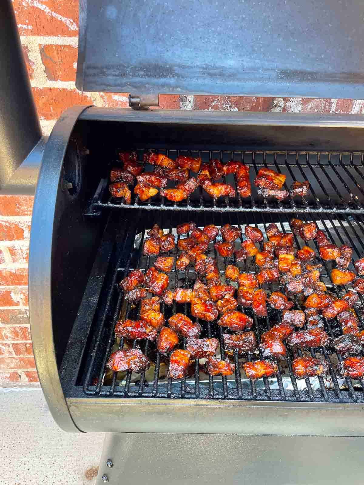 pork belly cubes on traeger grill