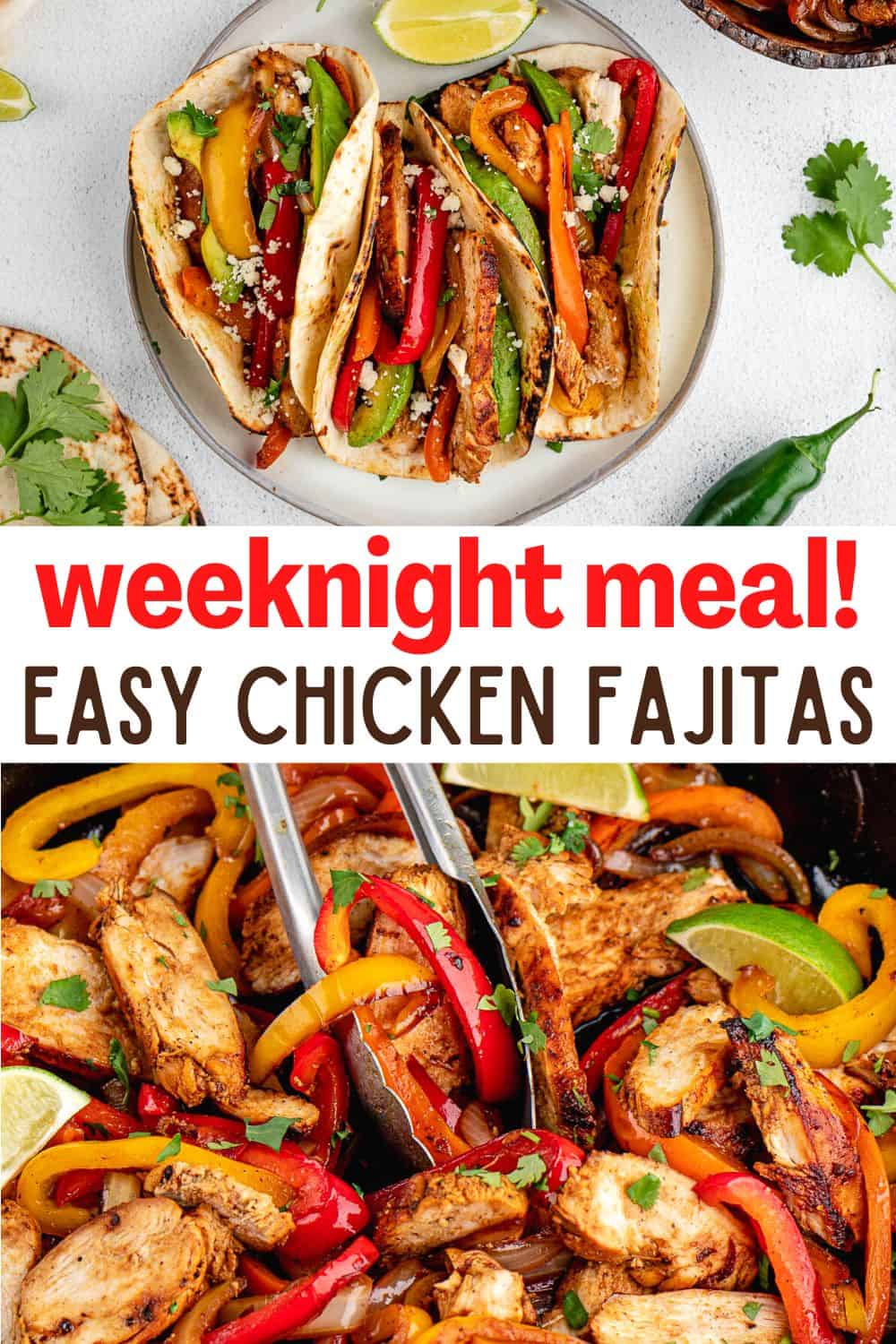 This Easy Chicken Fajitas recipe is the perfect weeknight dish that cooks in just 20 minutes. Stack it up with your favorite fixings, and watch it disappear quickly! 