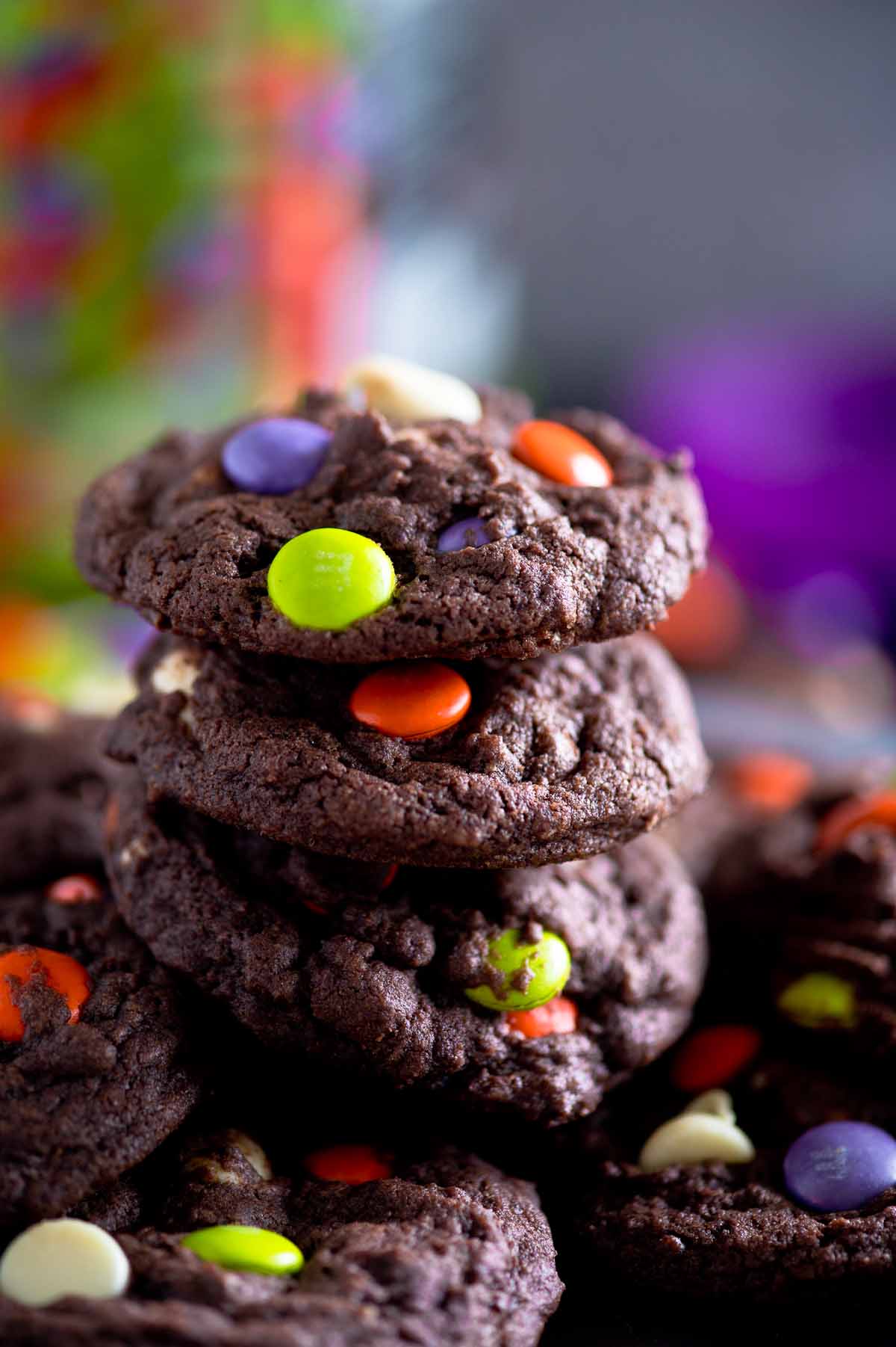 stack of dark chocolate halloween cookies