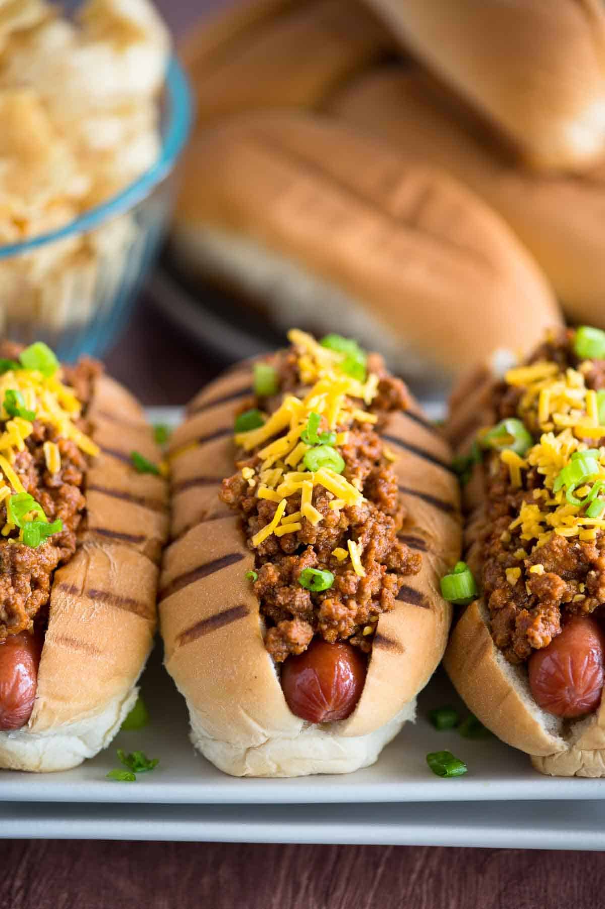 hot dogs with michigan meat sauce on top
