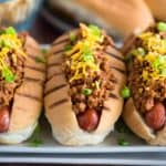plate of three chili dogs