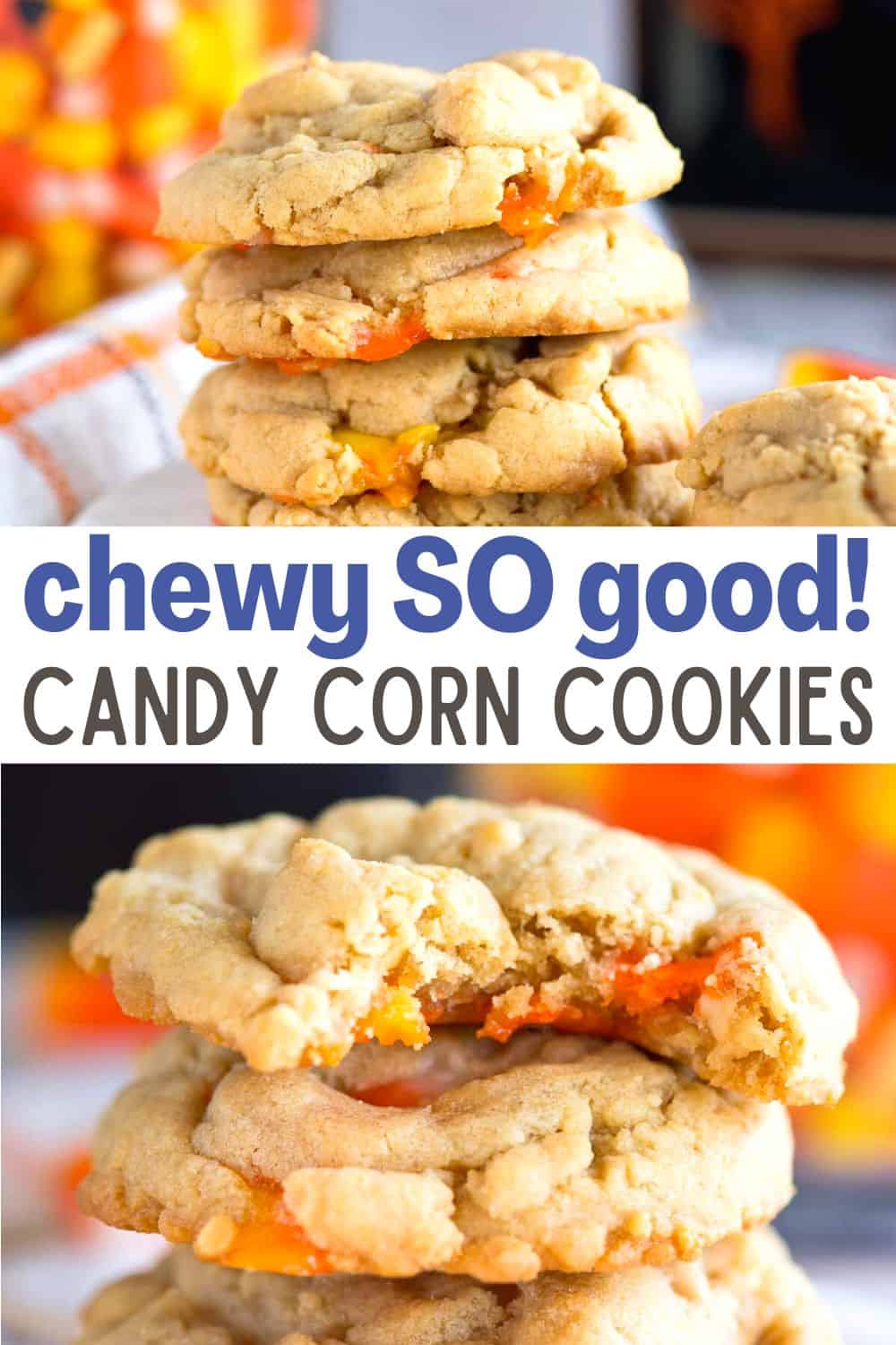 Peanuts and candy corn combined in one delicious Halloween cookie recipe! These peanut butter candy corn cookies are super easy to make and are the perfect sweet surprise for your little trick or treaters!
