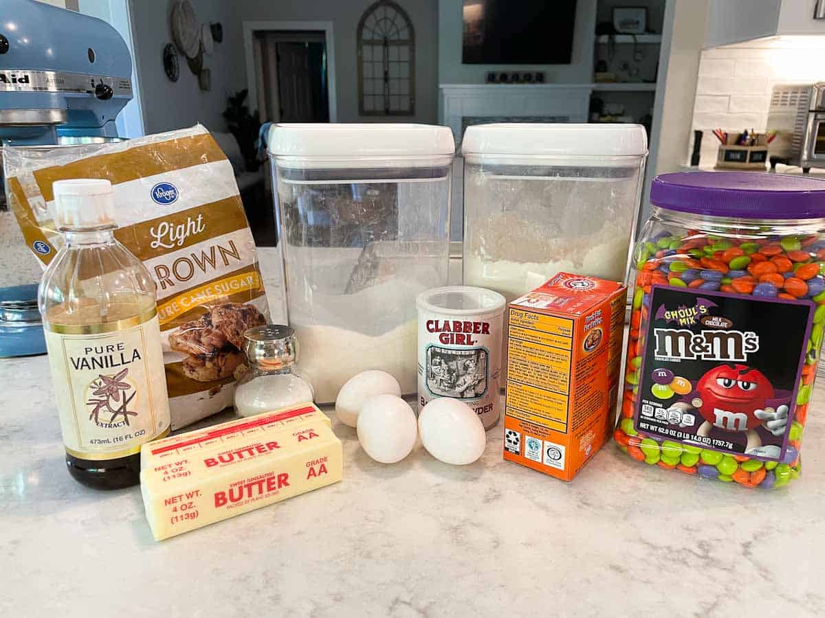 ingredients to make halloween cookie bars with chocolate candies
