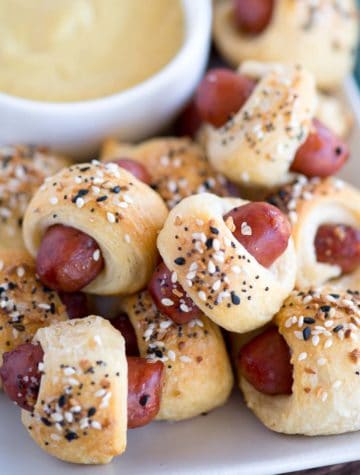 plate of everything pigs in a blanket