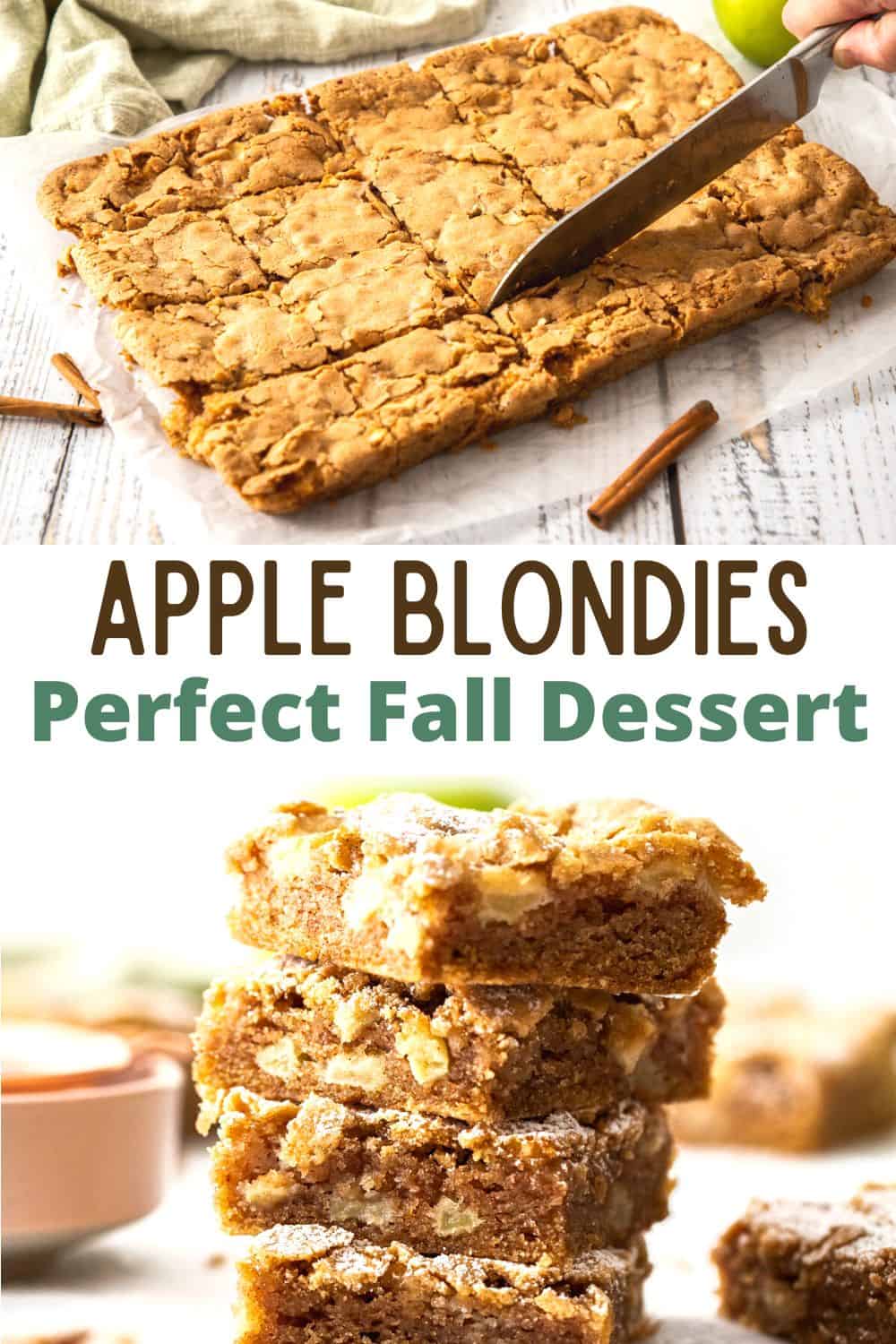 This apple blondies recipe is the perfect fall dessert with an easy batter you can whip up in minutes! These apple bars are made with fresh chopped apples and warm flavors of cinnamon and sugar.